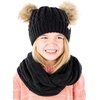 image:imageFunky Junque Girls Winter Hat amp Scarf Sets  Pom Beanie Ponytail Beanies or Headband with Matching Infinity Scarf Ages 15BlackFaux Fur  Double Pom Hat  Scarf