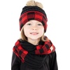 image:imageFunky Junque Girls Winter Hat amp Scarf Sets  Pom Beanie Ponytail Beanies or Headband with Matching Infinity Scarf Ages 15Buffalo Check  BlackRed Pom