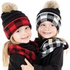 image:imageFunky Junque Girls Winter Hat amp Scarf Sets  Pom Beanie Ponytail Beanies or Headband with Matching Infinity Scarf Ages 15Buffalo Check  BlackRed Pom