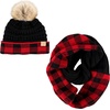 image:imageFunky Junque Girls Winter Hat amp Scarf Sets  Pom Beanie Ponytail Beanies or Headband with Matching Infinity Scarf Ages 15Buffalo Check  BlackRed Pom