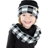 image:imageFunky Junque Girls Winter Hat amp Scarf Sets  Pom Beanie Ponytail Beanies or Headband with Matching Infinity Scarf Ages 15Buffalo Check  BlackWhite No Pom
