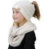 image:imageFunky Junque Girls Winter Hat amp Scarf Sets  Pom Beanie Ponytail Beanies or Headband with Matching Infinity Scarf Ages 15Ivory  Beanie Tail  Scarf