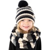 image:imageFunky Junque Girls Winter Hat amp Scarf Sets  Pom Beanie Ponytail Beanies or Headband with Matching Infinity Scarf Ages 15Multi Color Stripes  Black