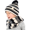 image:imageFunky Junque Girls Winter Hat amp Scarf Sets  Pom Beanie Ponytail Beanies or Headband with Matching Infinity Scarf Ages 15Multi Color Stripes  Black