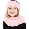 image:imageFunky Junque Girls Winter Hat amp Scarf Sets  Pom Beanie Ponytail Beanies or Headband with Matching Infinity Scarf Ages 15Pale Pink  Ribbed Headwrap  Scarf