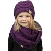 image:imageFunky Junque Girls Winter Hat amp Scarf Sets  Pom Beanie Ponytail Beanies or Headband with Matching Infinity Scarf Ages 15Purple  Hat  Scarf