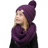 image:imageFunky Junque Girls Winter Hat amp Scarf Sets  Pom Beanie Ponytail Beanies or Headband with Matching Infinity Scarf Ages 15Purple  Pom Hat  Scarf