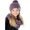 image:imageFunky Junque Girls Winter Hat amp Scarf Sets  Pom Beanie Ponytail Beanies or Headband with Matching Infinity Scarf Ages 15Violet  Pom Hat  Scarf