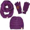 image:imageFunky Junque Kids Cozy Winter Set  Matching Ribbed Beanie Hat Cable Knit Scarf amp GlovesDark Purple