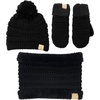 image:imageFunky Junque Kids Matching Neck Warmer Scarf Soft Fuzzy Cuff Gloves Mittens Ribbed Knit Pom Pom Beanie Bundle Boy GirlBlack