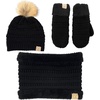 image:imageFunky Junque Kids Matching Neck Warmer Scarf Soft Fuzzy Cuff Gloves Mittens Ribbed Knit Pom Pom Beanie Bundle Boy GirlBlack Faux Fur Pom
