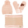 image:imageFunky Junque Kids Matching Neck Warmer Scarf Soft Fuzzy Cuff Gloves Mittens Ribbed Knit Pom Pom Beanie Bundle Boy GirlIndi Pink