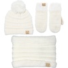 image:imageFunky Junque Kids Matching Neck Warmer Scarf Soft Fuzzy Cuff Gloves Mittens Ribbed Knit Pom Pom Beanie Bundle Boy GirlIvory