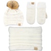 image:imageFunky Junque Kids Matching Neck Warmer Scarf Soft Fuzzy Cuff Gloves Mittens Ribbed Knit Pom Pom Beanie Bundle Boy GirlIvory Faux Fur Pom