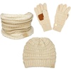 image:imageFunky Junque Kids Matching Winter Solid Ribbed Beanie Cap Fleece Lined Neck Warmer Stretchy Toddler Gloves BundleBeige