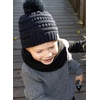 image:imageFunky Junque Kids Winter Fleece Lined Neck Warmer Ribbed Knit Pom Pom Winter Beanie Bundle Cold Weather Gaiter ToddlerBlack