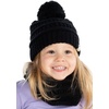 image:imageFunky Junque Kids Winter Fleece Lined Neck Warmer Ribbed Knit Pom Pom Winter Beanie Bundle Cold Weather Gaiter ToddlerBlack