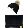 image:imageFunky Junque Kids Winter Fleece Lined Neck Warmer Ribbed Knit Pom Pom Winter Beanie Bundle Cold Weather Gaiter ToddlerBlack Faux Fur Pom