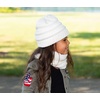 image:imageFunky Junque Kids Winter Fleece Lined Neck Warmer Ribbed Knit Pom Pom Winter Beanie Bundle Cold Weather Gaiter ToddlerIvory