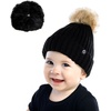 image:imageFunky Junque Knit Baby Beanie  Detachable Pom Pom Winter Hat for Infants 012 Months Soft Warm Infant Beanies Boys amp Girls2 Pack  Black  Beige