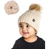 image:imageFunky Junque Knit Baby Beanie  Detachable Pom Pom Winter Hat for Infants 012 Months Soft Warm Infant Beanies Boys amp Girls2 Pack  Black  Beige