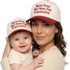 image:imageFunky Junque Matching Family Trucker Hat Set Adult amp Child Baseball Caps  Mommy amp me 2tone vintage snapback caps for family photos baby showers outings amp matching giftsBorn Free But Now Im Expensive  RedBeige