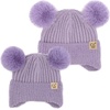 image:imageFunky Junque Matching Infant amp Toddler Pom Beanies  Winter Knit Hats for Baby Girls amp Siblings Adorable SetChenille Earflap  Lavender