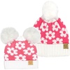 image:imageFunky Junque Matching Infant amp Toddler Pom Beanies  Winter Knit Hats for Baby Girls amp Siblings Adorable SetDaisy Pattern  Candy Pink