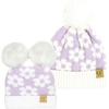 image:imageFunky Junque Matching Infant amp Toddler Pom Beanies  Winter Knit Hats for Baby Girls amp Siblings Adorable SetDaisy Pattern  Lavender