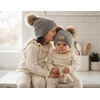 image:imageFunky Junque Matching Infant amp Toddler Pom Beanies  Winter Knit Hats for Baby Girls amp Siblings Adorable SetDiagonal Basketweave  Heather Grey