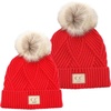 image:imageFunky Junque Matching Infant amp Toddler Pom Beanies  Winter Knit Hats for Baby Girls amp Siblings Adorable SetDiagonal Basketweave  Red