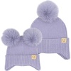 image:imageFunky Junque Matching Infant amp Toddler Pom Beanies  Winter Knit Hats for Baby Girls amp Siblings Adorable SetEar Flap  Lavender