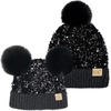 image:imageFunky Junque Matching Infant amp Toddler Pom Beanies  Winter Knit Hats for Baby Girls amp Siblings Adorable SetSequin  Black