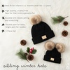 image:imageFunky Junque Matching Infant amp Toddler Pom Beanies  Winter Knit Hats for Baby Girls amp Siblings Adorable SetToddler Single PomInfant Double Pom  Diagonal Stripes  Black 2 Pack