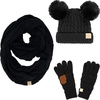 image:imageFunky Junque Matching Sets Kids Beanie Hat Scarf Texting Gloves Bundle Girls Boys ToddlerBlack  Black Double Pom