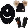 image:imageFunky Junque Matching Sets Kids Beanie Hat Scarf Texting Gloves Bundle Girls Boys ToddlerBlack  Natural Double Pom