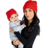 image:imageFunky Junque Mommy amp Me Beanie Set  Matching Knit Winter Hats for Baby Toddler Kids amp Moms Cute Family Beanies BundleAdult  Infant  Ribbed  Red 2 Pk