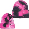 image:imageFunky Junque Mommy amp Me Beanie Set  Matching Knit Winter Hats for Baby Toddler Kids amp Moms Cute Family Beanies BundleAdult  Infant  Tie Dye  BlackHot Pink 2 Pk