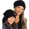 image:imageFunky Junque Mommy amp Me Beanie Set  Matching Knit Winter Hats for Baby Toddler Kids amp Moms Cute Family Beanies BundleAdult  Toddler  Oversized Black 2 Pk