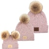 image:imageFunky Junque Mommy amp Me Double Pom Beanies 3Pack Matching Winter Hats for Mom Toddler amp Infant Girls Cozy Knit Family SetAdultToddler Single PomInfant Double Pom  Diagonal Stripes  Rose 3 Pack