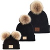 image:imageFunky Junque Mommy amp Me Double Pom Beanies 3Pack Matching Winter Hats for Mom Toddler amp Infant Girls Cozy Knit Family SetAdultToddler Single PomInfant Double Pom  Diagonal Stripes  Black 3 Pack