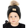 image:imageFunky Junque Mommy amp Me Double Pom Beanies 3Pack Matching Winter Hats for Mom Toddler amp Infant Girls Cozy Knit Family SetAdultToddler Single PomInfant Double Pom  Diagonal Stripes  Black 3 Pack