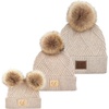 image:imageFunky Junque Mommy amp Me Double Pom Beanies 3Pack Matching Winter Hats for Mom Toddler amp Infant Girls Cozy Knit Family SetDiagonal Basketweave  Beige