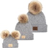 image:imageFunky Junque Mommy amp Me Double Pom Beanies 3Pack Matching Winter Hats for Mom Toddler amp Infant Girls Cozy Knit Family SetDiagonal Basketweave  Heather Grey