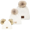 image:imageFunky Junque Mommy amp Me Double Pom Beanies 3Pack Matching Winter Hats for Mom Toddler amp Infant Girls Cozy Knit Family SetDiagonal Basketweave  White