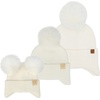 image:imageFunky Junque Mommy amp Me Double Pom Beanies 3Pack Matching Winter Hats for Mom Toddler amp Infant Girls Cozy Knit Family SetEar Flap  Ivory