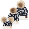 image:imageFunky Junque Mommy amp Me Double Pom Beanies 3Pack Matching Winter Hats for Mom Toddler amp Infant Girls Cozy Knit Family SetLeopard  Ivory