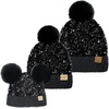 image:imageFunky Junque Mommy amp Me Double Pom Beanies 3Pack Matching Winter Hats for Mom Toddler amp Infant Girls Cozy Knit Family SetSequin  Black