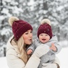 image:imageFunky Junque Mommy amp Me Matching Pom Beanie Set  Women Kids Family Knit AdultInfant  Cable KnitAdultInfant  Cable Knit  Burgundy 2 Pack