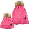 image:imageFunky Junque Mommy amp Me Matching Pom Beanie Set  Women Kids Family Knit AdultInfant  Cable KnitAdultInfant  Cable Knit  Candy Pink 2 Pack